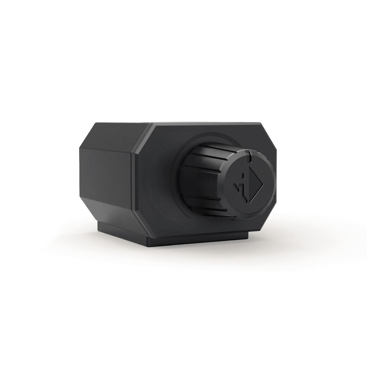 Schwarzer rechteckiger Wahlschalter mit drehbarem Griff und Pfeilsymbol